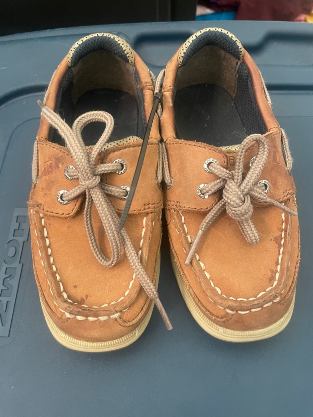 Sperry Tan Kids Boat Shoes with Cream Stitching